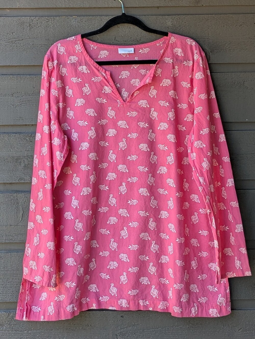 J. Jill Pink Elephants Fish Camel Long Line Tunic Pullover Size XL
